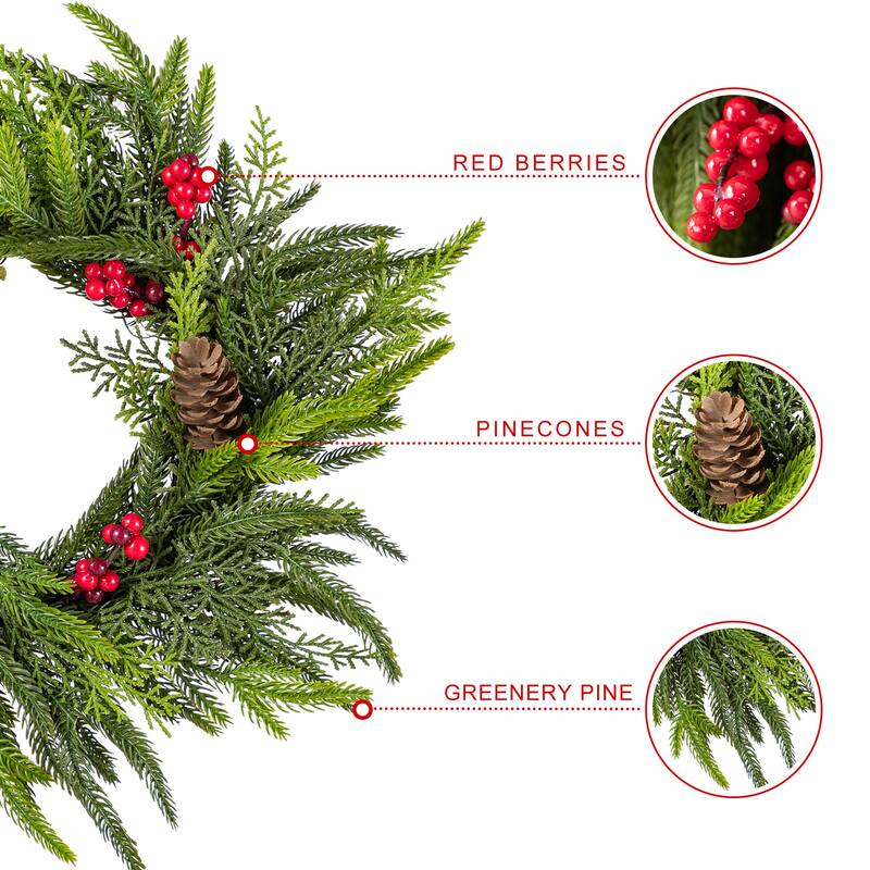 Glitzhome Christmas Greenery PE Dripping Wreath & Teardrop Set
