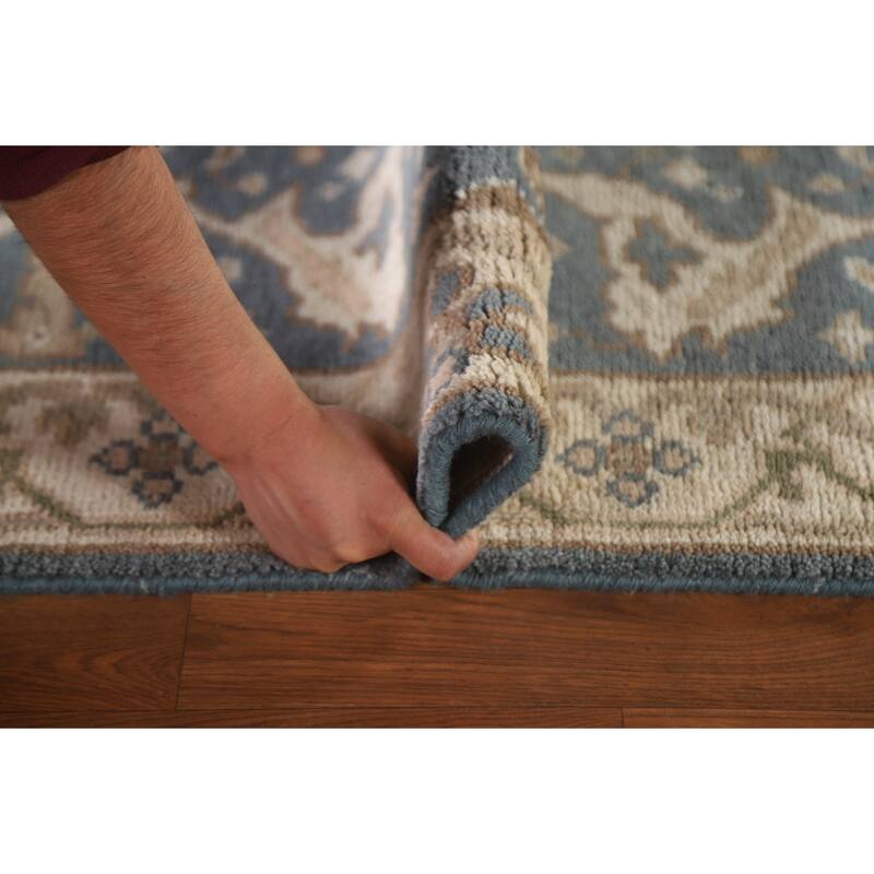 Floral Blue Oushak Oriental Runner Rug Handmade Wool Carpet - 2'8"x 9'10"
