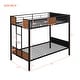 preview thumbnail 8 of 11, Brown Twin over Twin Size Modern Style Metal Bunk Bed with Safety Rail and Ladder