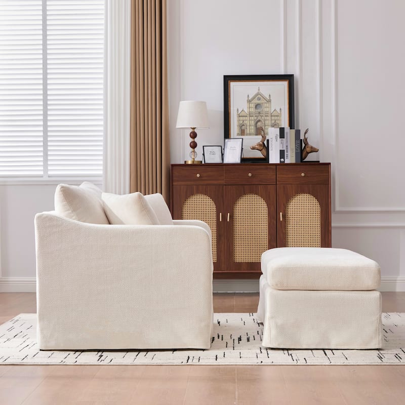 Set of Modern Chenille Accent Chair and Storage Ottoman
