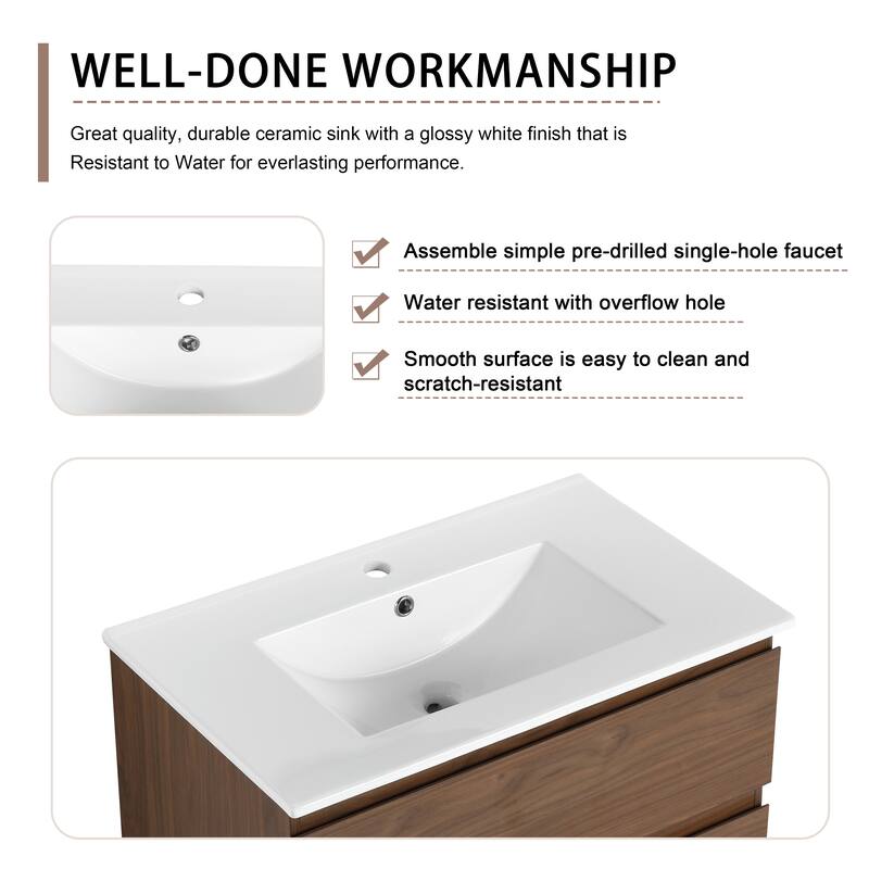 Bathroom Vanity With Sink In 24/30/36 Inch, Floating Bathroom Vanity With Soft Close Drawer