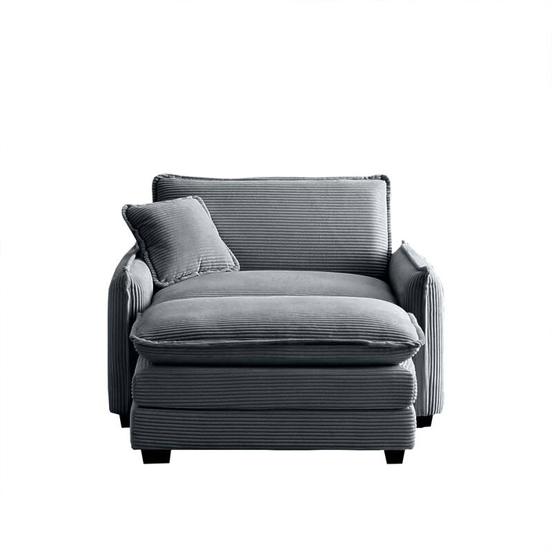 Ergonomic Corduroy Single Sofa Chair with Ottoman and Pillow