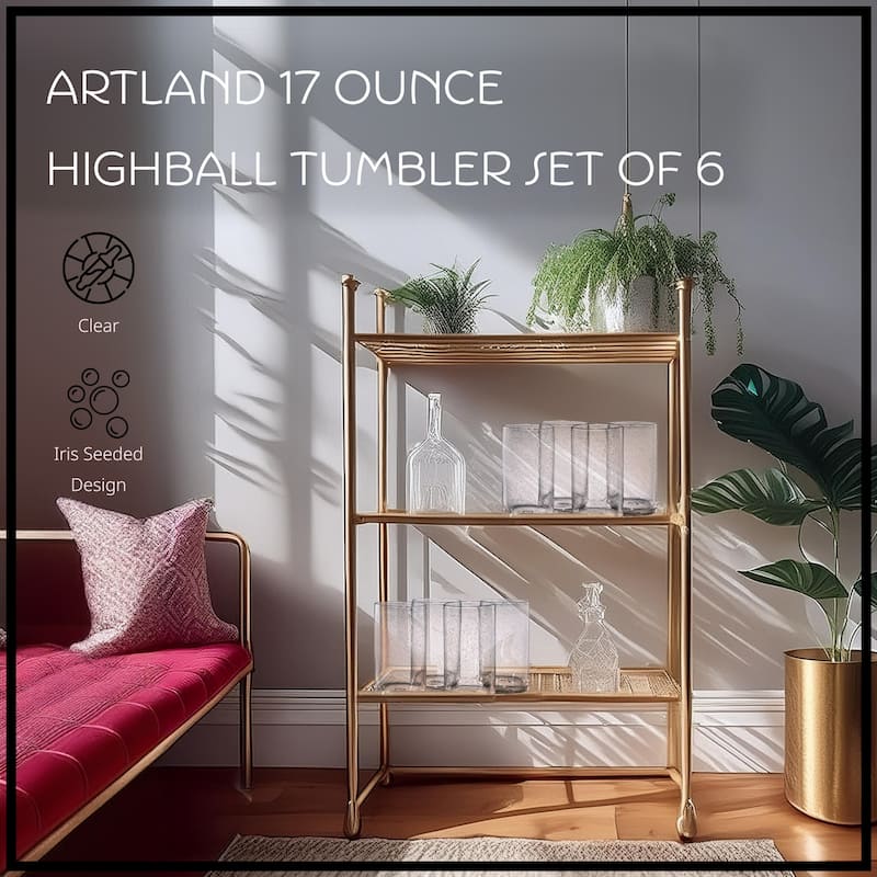 Artland Set of 6 Iris Seeded Glass Highball Tumblers - 17 oz