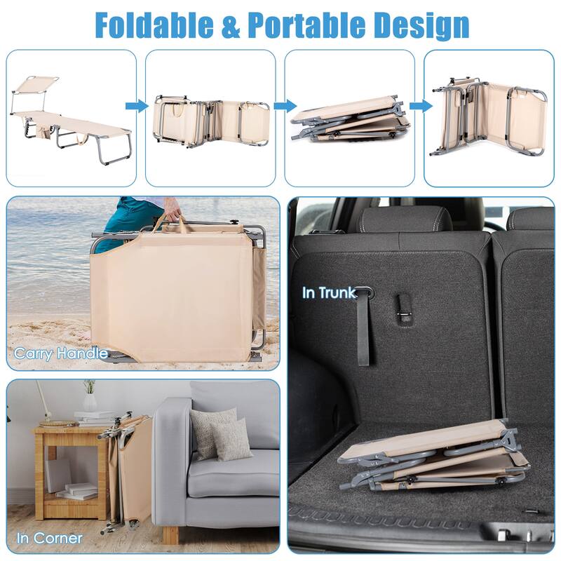 Set of 2 Portable Reclining Chair with 5 Adjustable Positions - 64.5" - 76" x 22" x 33" - 12.5"