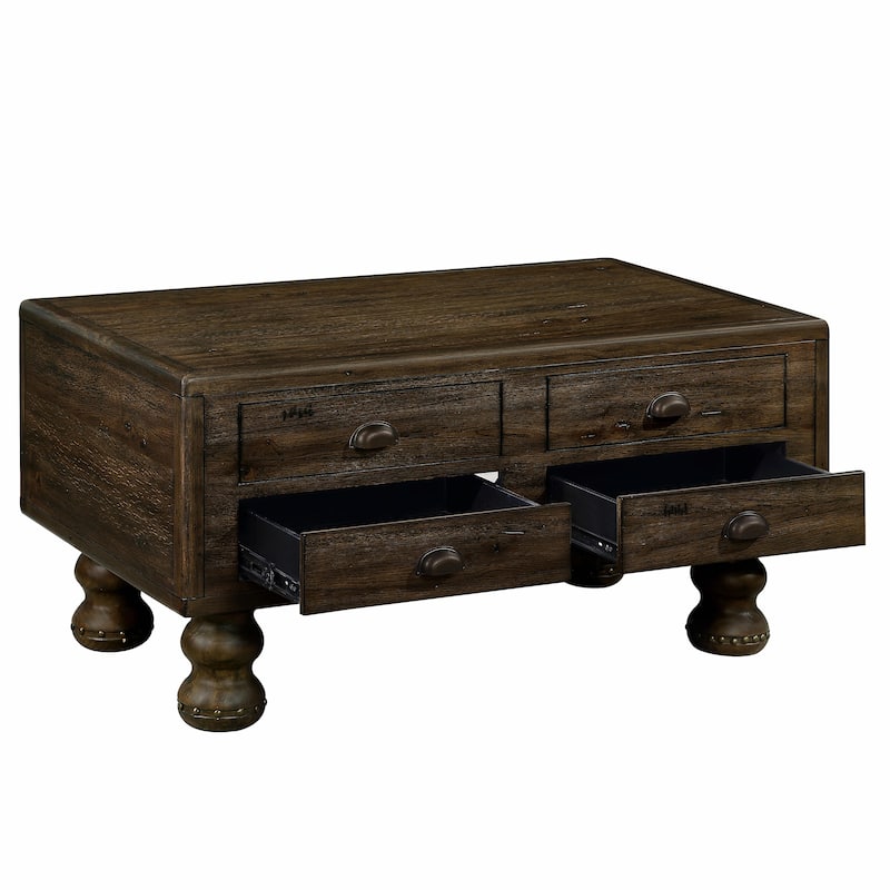 40" Solid Wood Rectangle Coffee Table with 4 Drawers