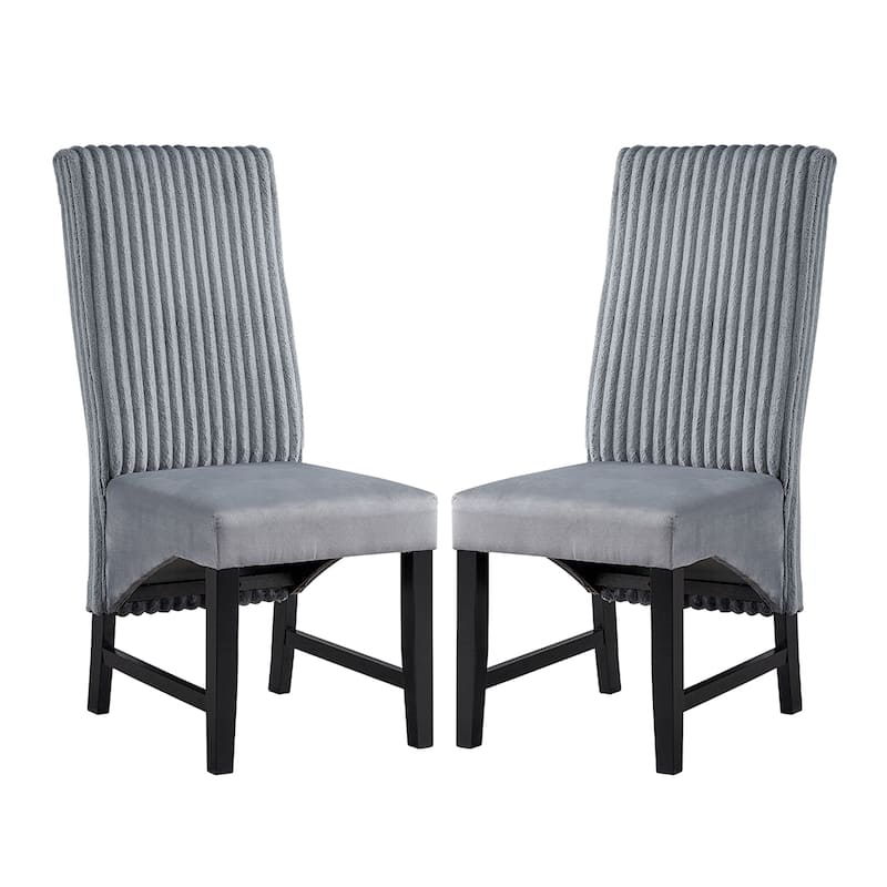 Set of 2 Corduroy Upholstered Dining Chair in Gray and Black - Gray/Black - Set of 2