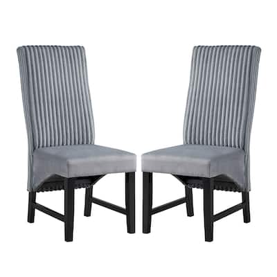 Set of 2 Corduroy Upholstered Dining Chair in Gray and Black