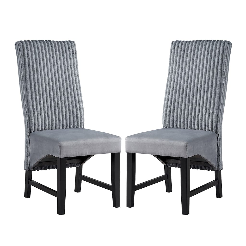 Set of 2 Corduroy Upholstered Dining Chair in Gray and Black