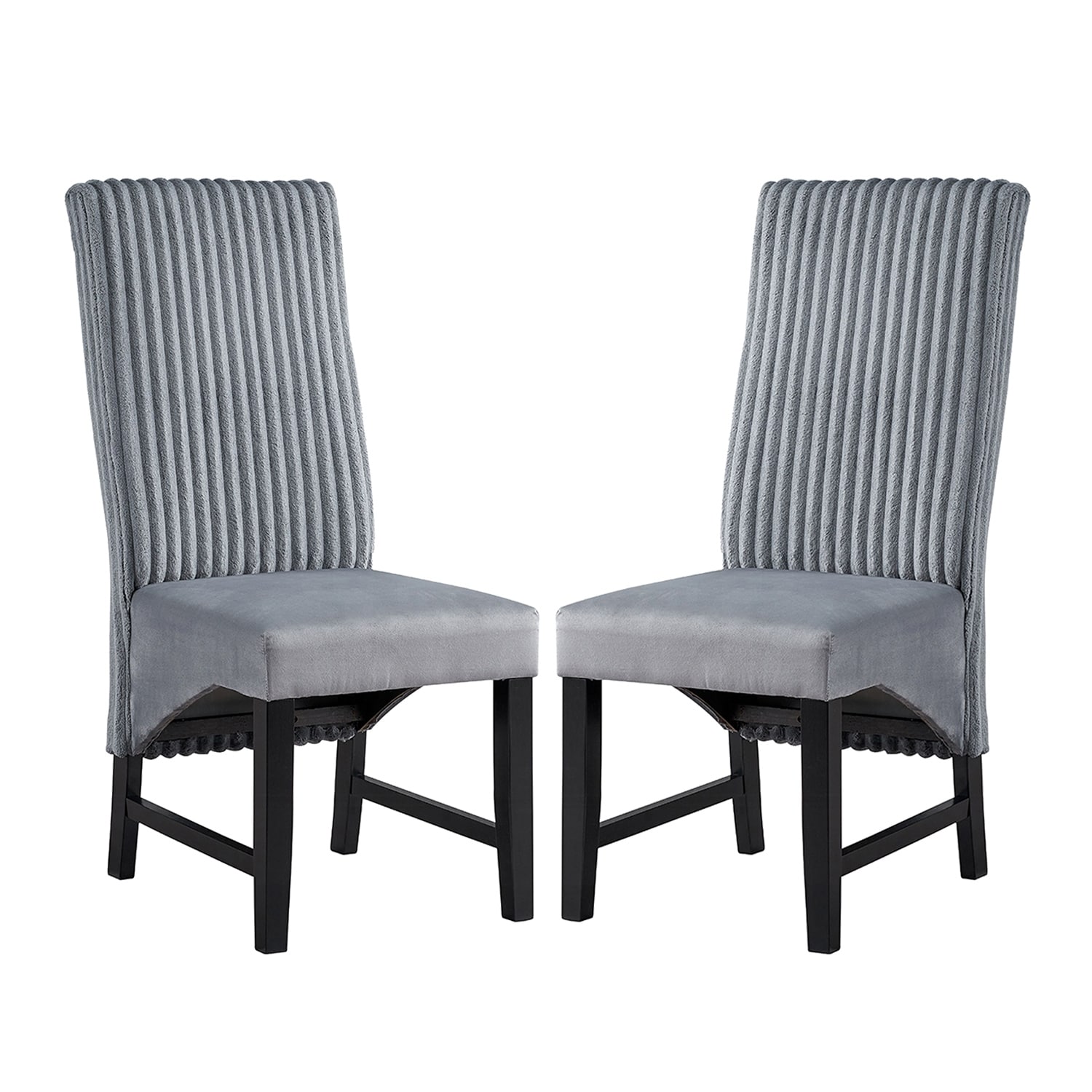 Set of 2 Corduroy Upholstered Dining Chair in Gray and Black
