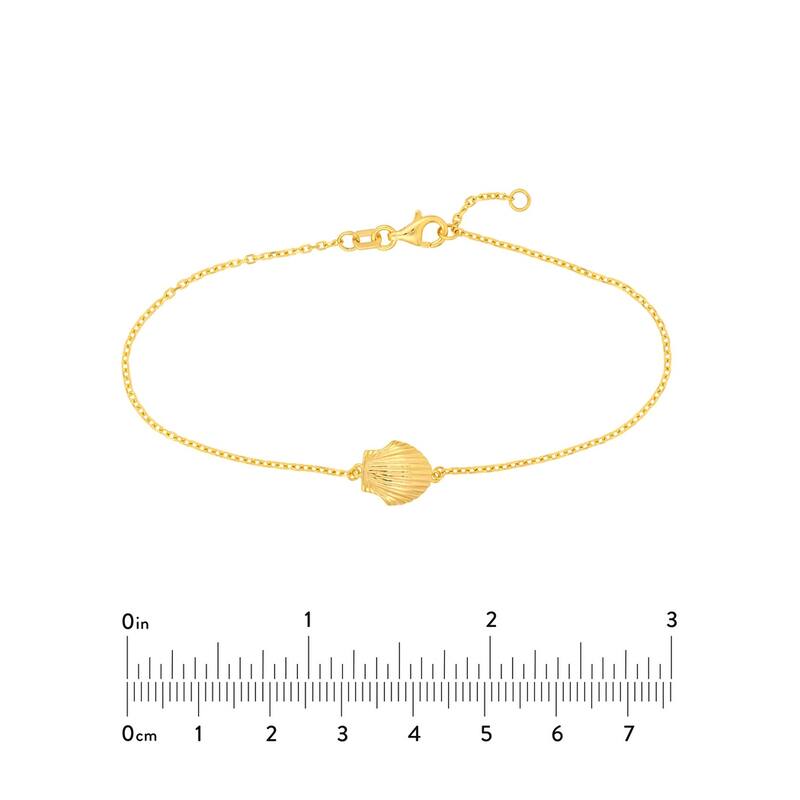 Curata 14k Yellow Gold 7.5" Single Seashell Station Adjustable Bracelet