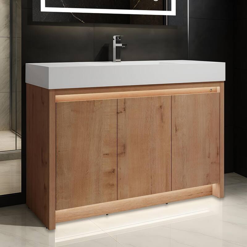 Blossom 48" All Wood Freestanding Bathroom Vanity with Acrylic Sink - 48" - Natural Finish - Classic Oak