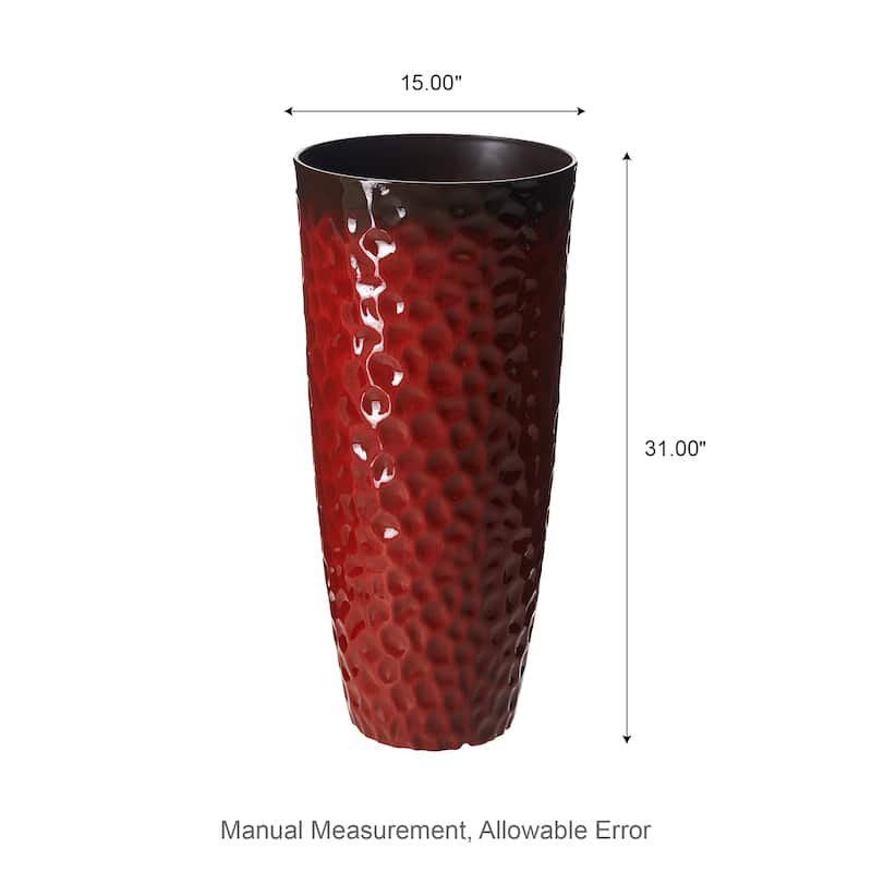 Glitzhome 31"H Set of 2 Oversized Eco-Friendly PP and Stone Honeycomb Textured Red Tall Plastic Planter