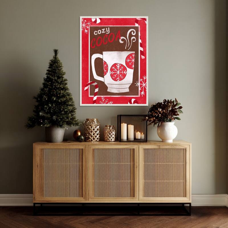 Cozy Cocoa Christmas I by June Erica Vess (23 x 30 in.), Framed Canvas Wall Art Print - Sylvie Beaded White