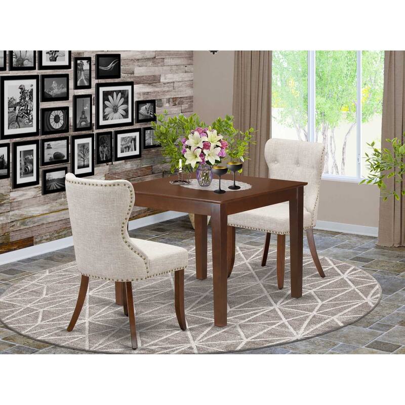 HomeStock 3-Pc Mahogany Finish Solid Wood Top Dining Table Set