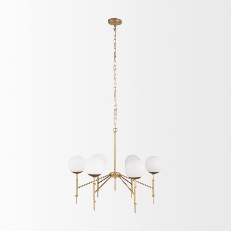 Edie Brushed Gold Metal w/ Frosted Glass Globes 6-Light Chandelier - 29.9L x 29.9W x 24.0H