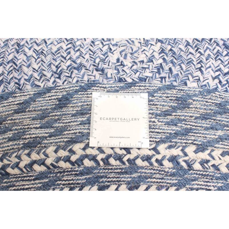 ECARPETGALLERY Braid weave Sienna Blue Wool Rug - 4'10 x 4'10