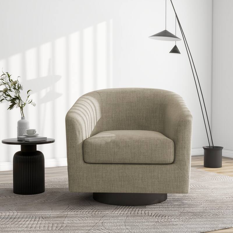 Modern Upholstered Barrel Chair Swivel Accent Chair for Living Room - Linen - Light Brown/Linen