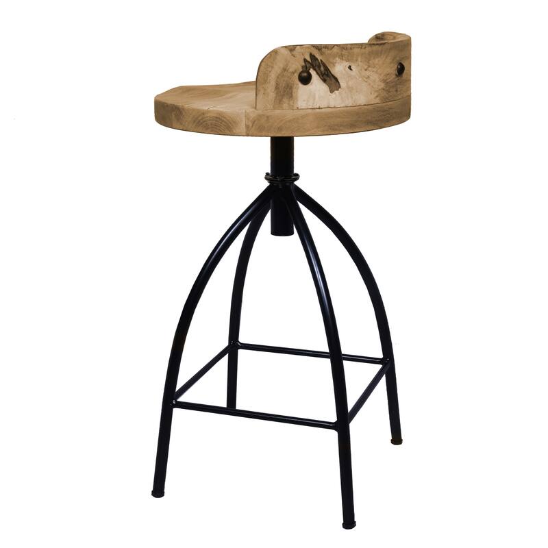 Pia 25-31 Inch Set of 2 Industrial Style Counter Height Stools with Adjustable Swivel Seat, Brown, Black