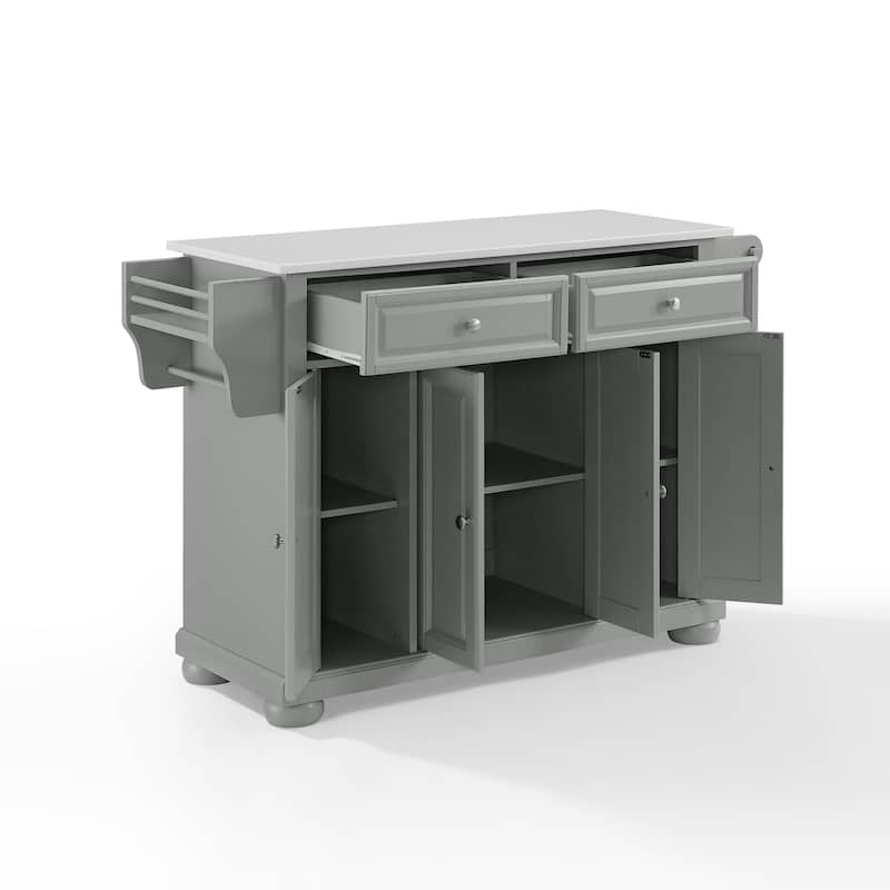 Kitchen Island with Storage & Granite Top - Modern Kitchen Cart, Portable Island, Gray/White