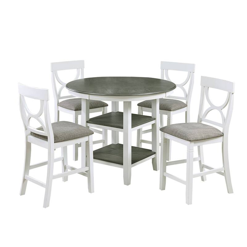 5 Piece Counter Height Dining Set with 2 Open Shelves - Distressed White/Grey