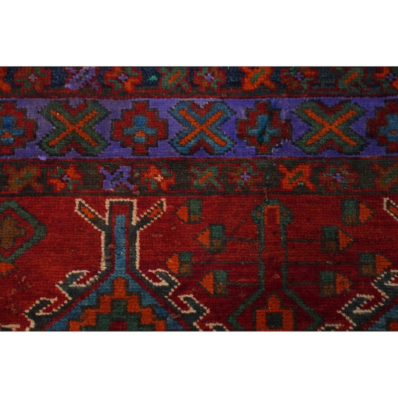 Hand Knotted Oriental 100% Wool Carpet Traditional Tribal Red Ardebil Runner Rug - 10' 6'' X 3' 10''