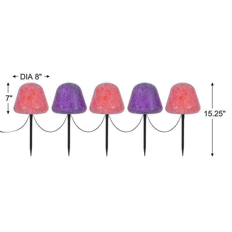 Set of 5 LED Gumdrop Pathway Lights - Orange and Purple