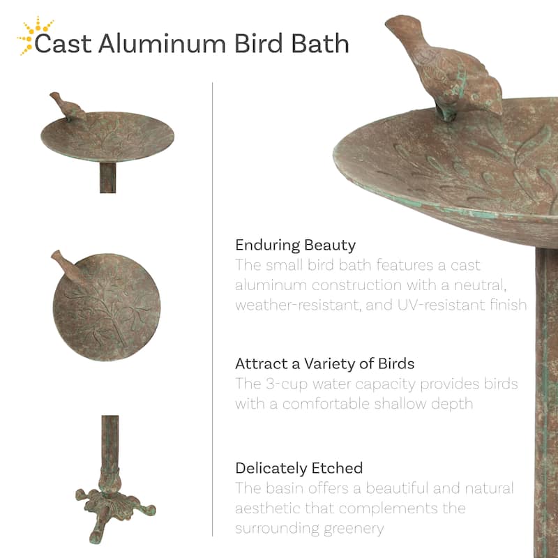 Ivy and Sage Metal Bird Bath - Rustic Patina - 12.25 in
