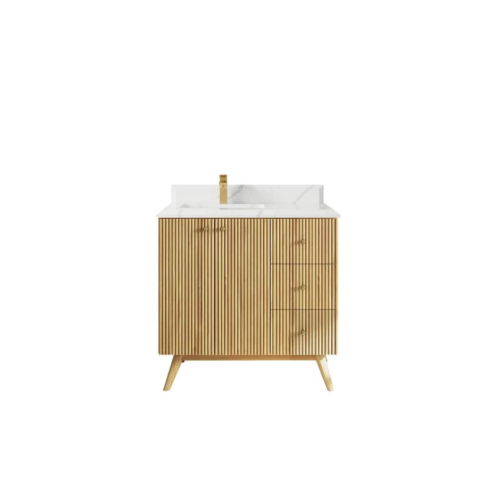 Willow Collections 36 in. W x 22 in. D Pasadena Solid Teak Left Offset Sink Bathroom Vanity with Countertop