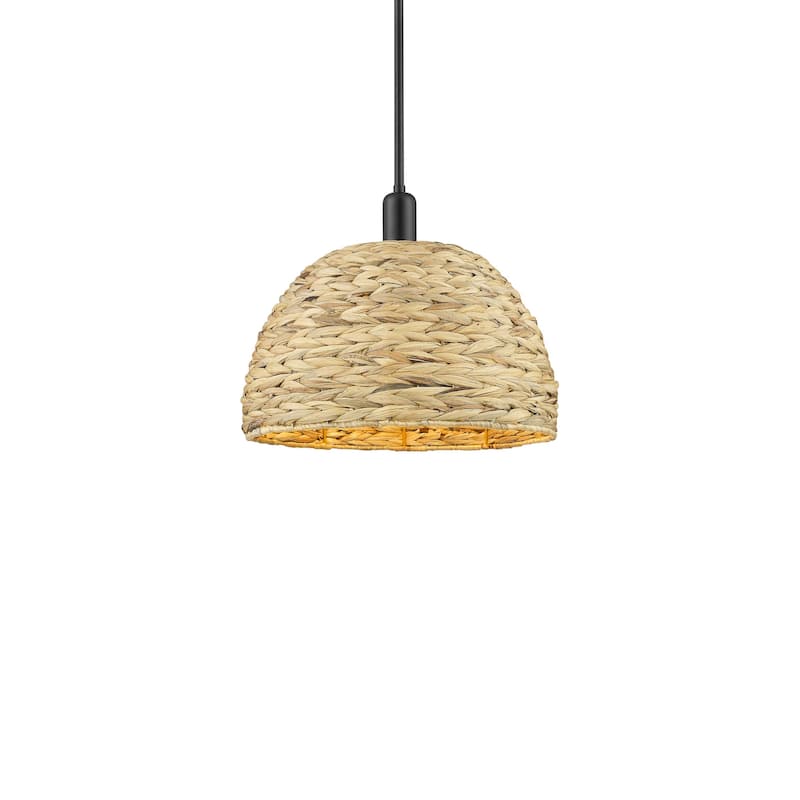 Innovations Lighting 716-1S-14-16 Woven Rattan Pendant Woven Rattan - Matte Black / Natural