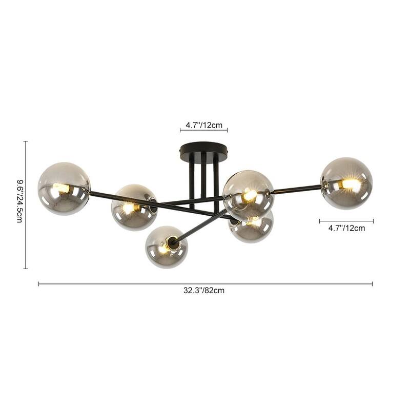 Linear Sputnik Smoked Glass Globe Semi Flush Chandelier