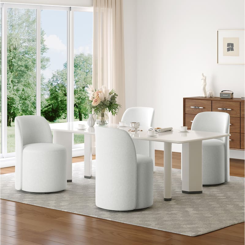 Modern Linen Upholstery Dining Chair Barrel Chair - LINEN - BEIGE 4SET