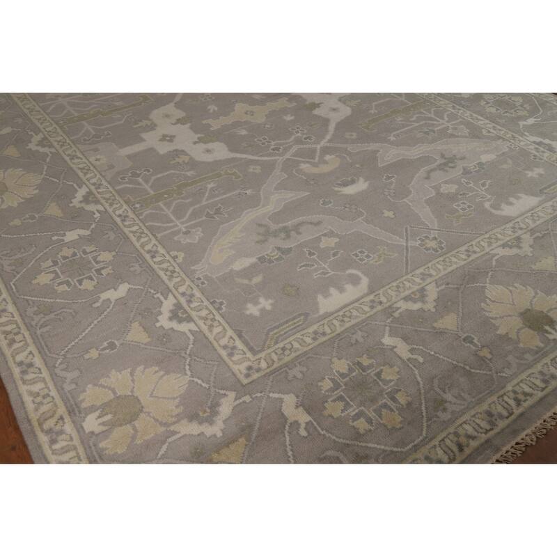 Transitional Gray Oushak Indian Area Rug Handmade Wool Carpet - 8'4" x 11'9"