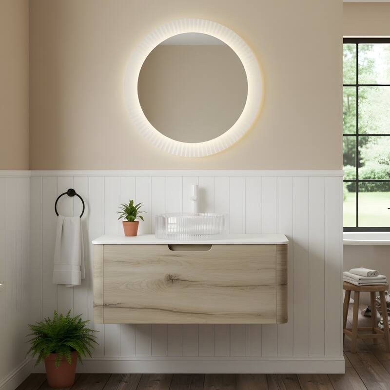 Wall-mounted Bathroom Vanity with Round Vessel Basin