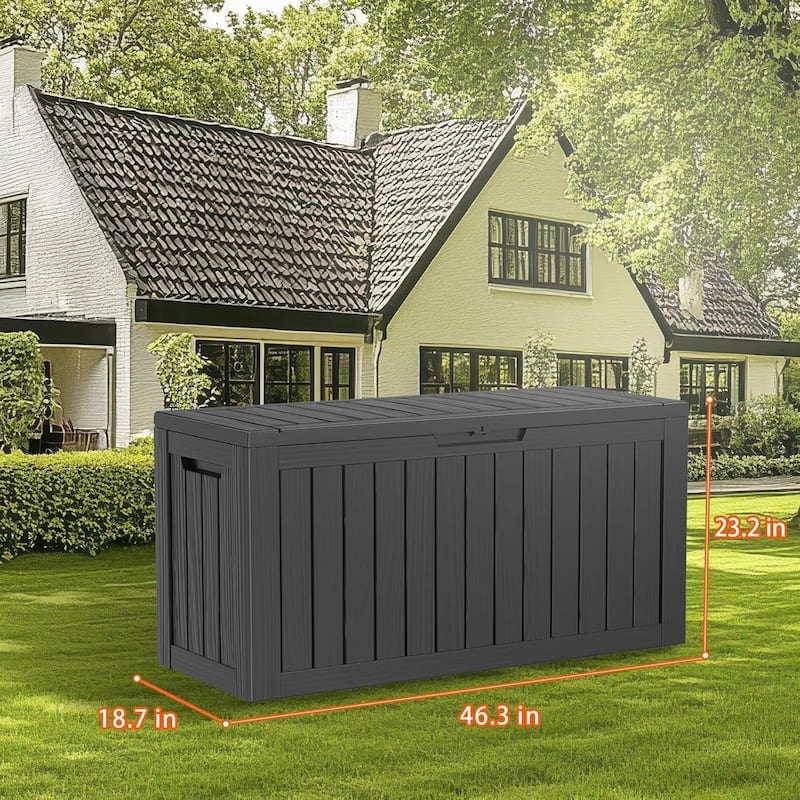 80gallon outdoor resin deck box weatherproofwith hydraulic rod, bench