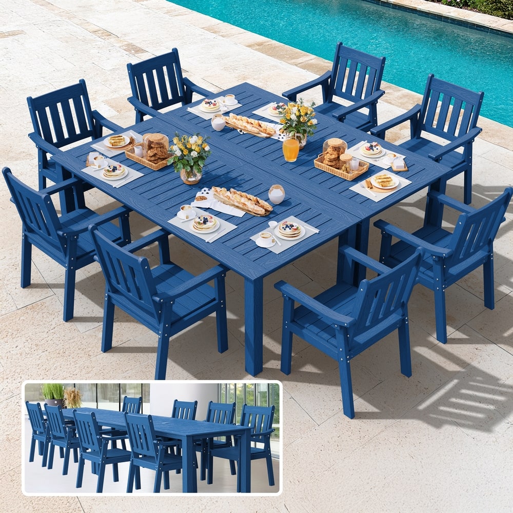 WINSOON 10-Piece HIPS All Weather Outdoor Patio Dining Sets with Umbrella Hole& Aluminum Frame,2-Table 8-Chairs