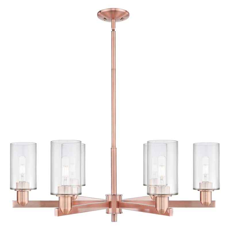 Innovations Lighting Endless Possibilities Arcadia - Clymer - 6 Light 34" Stem Hung Chandelier - Clear/Antique Copper