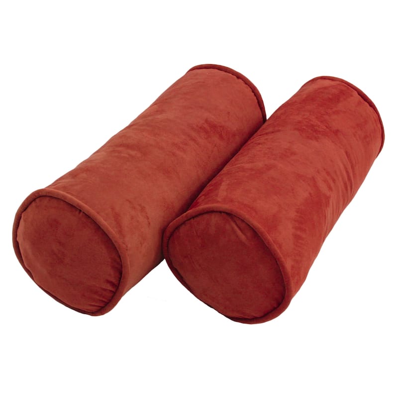 20-inch by 8-inch Corded Microsuede Bolster Pillows (Set of 2) - Cardinal Red