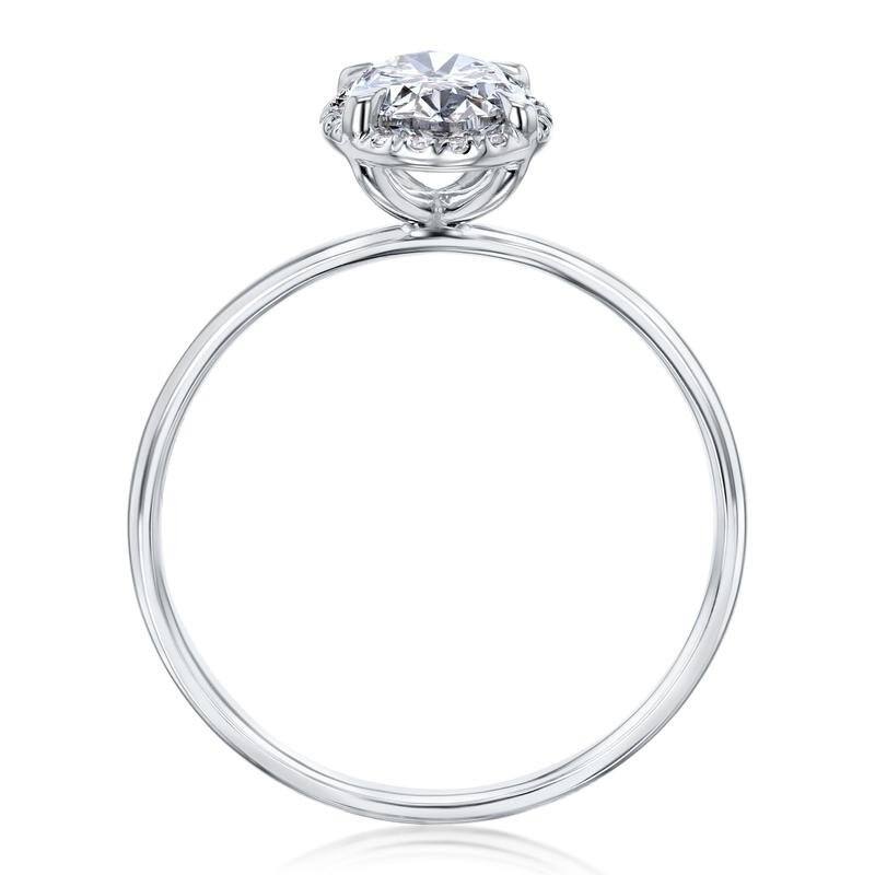 Kobelli 1 Carat Natural Diamond Certified 14k Solid White Gold Oval Slim Halo Plain Band Dalilah Ring