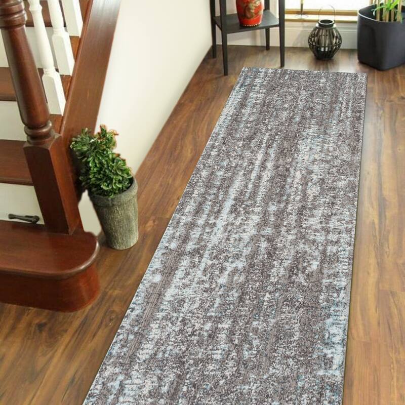 Savannah Elle Aqua Blue/Gray/Ivory Polyester Area Rug