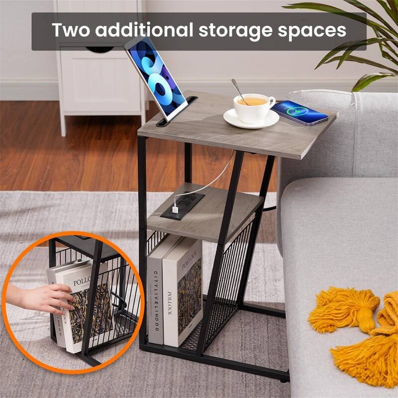 C Shaped Nightstand End Table - 11.8"D x 15.7"W x 24.02"H