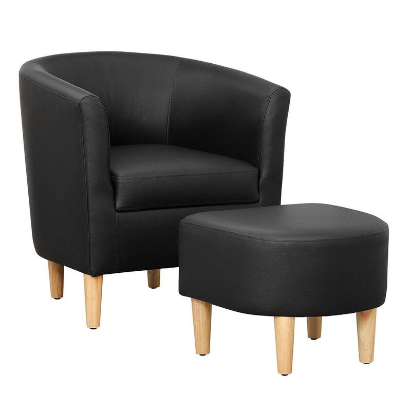 Faux Leather Armchair Upholstered Barrel Accent Sofa W/ Ottoman Black - 27" x 28.50"