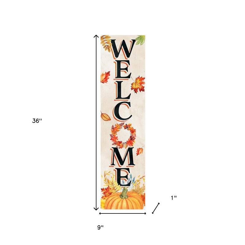 HomeRoots 36" Off White Orange And Black Solid Wood Porch Sign