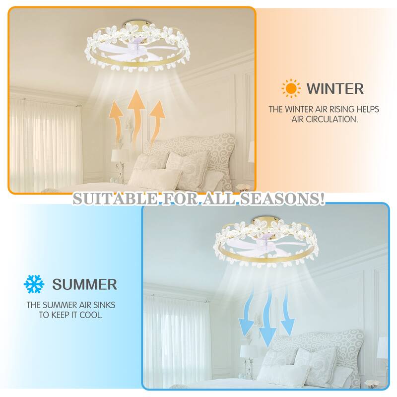 Bella Depot Gold Low Profile Ceiling Fan with Dimmable Light and Remote Control Crystal Flowers for Children
