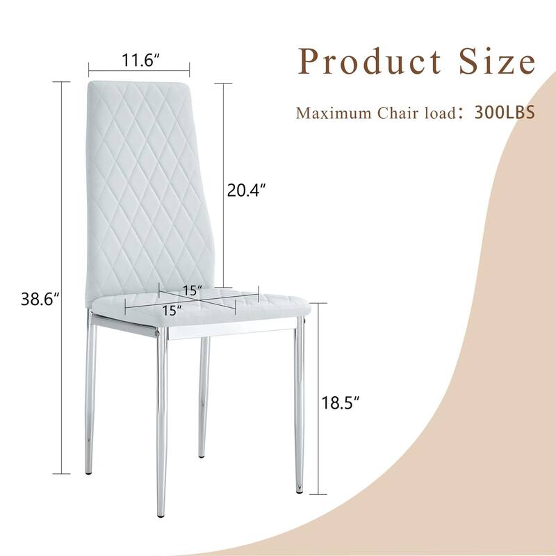 Modern 6 Piece PU Leather Kitchen Dining Chairs with Cushions, Metal Legs, Extended Backrest for Dining Room Kitchen Living Room