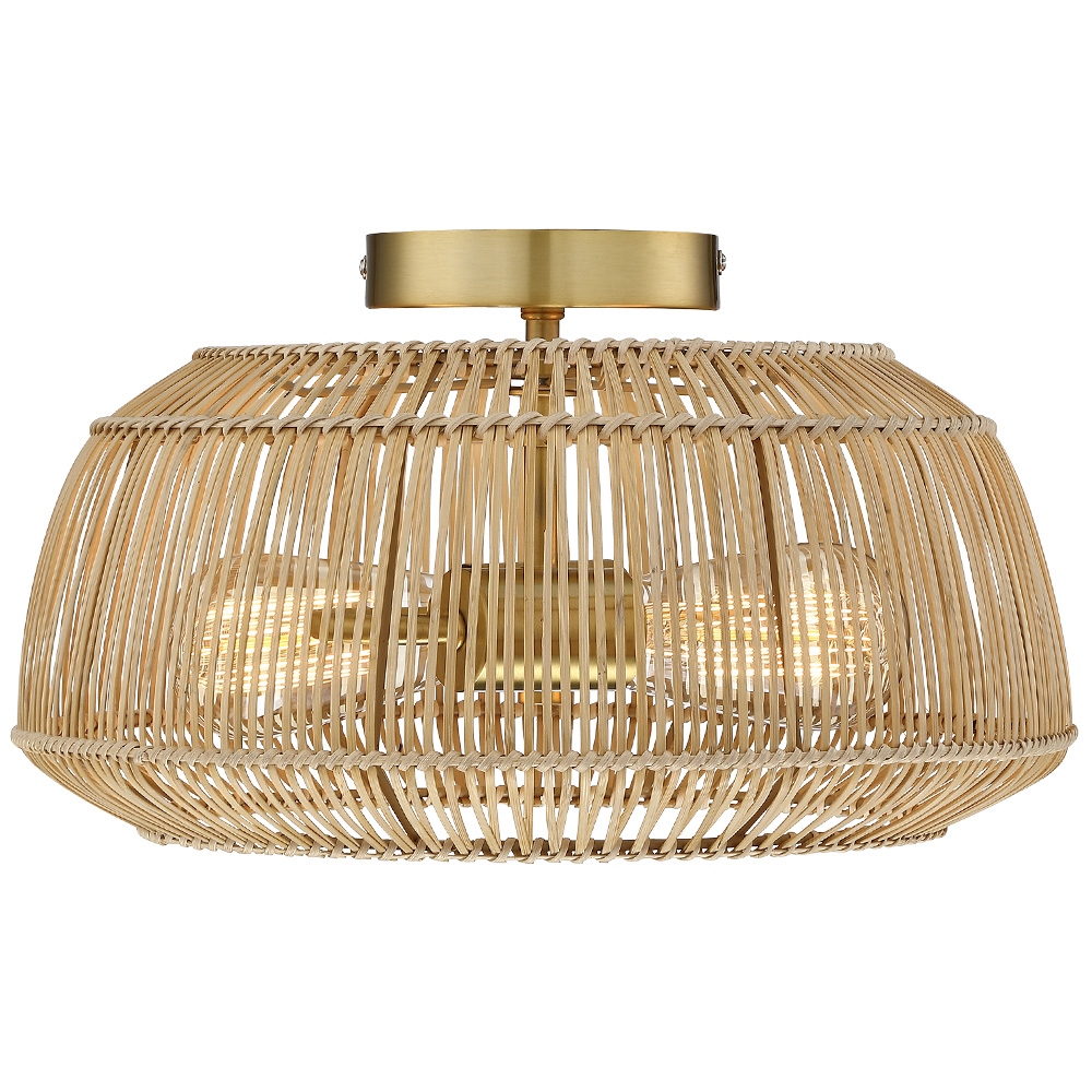 2 Light Bohemian Rattan Semi Flush Mount Ceiling Light Brass On Sale Bed Bath Beyond 36256518