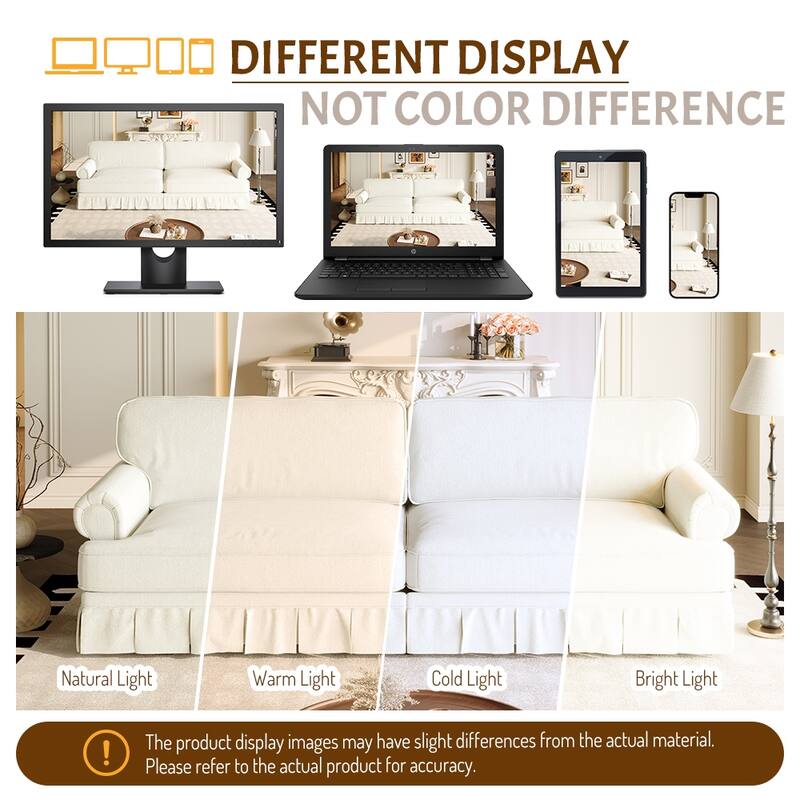 74" Luxury 3 Seater Cloud Couch with Deep Seat, Fabric Sofa with Rolled Arms and Pleated Skirt for Apartment