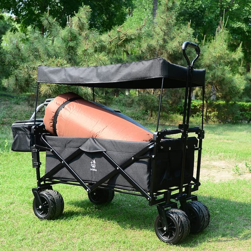 Deluxe 140L Collapsible Wagon with Removable Canopy & Cooler Bag - All-Terrain Wheels with Brake