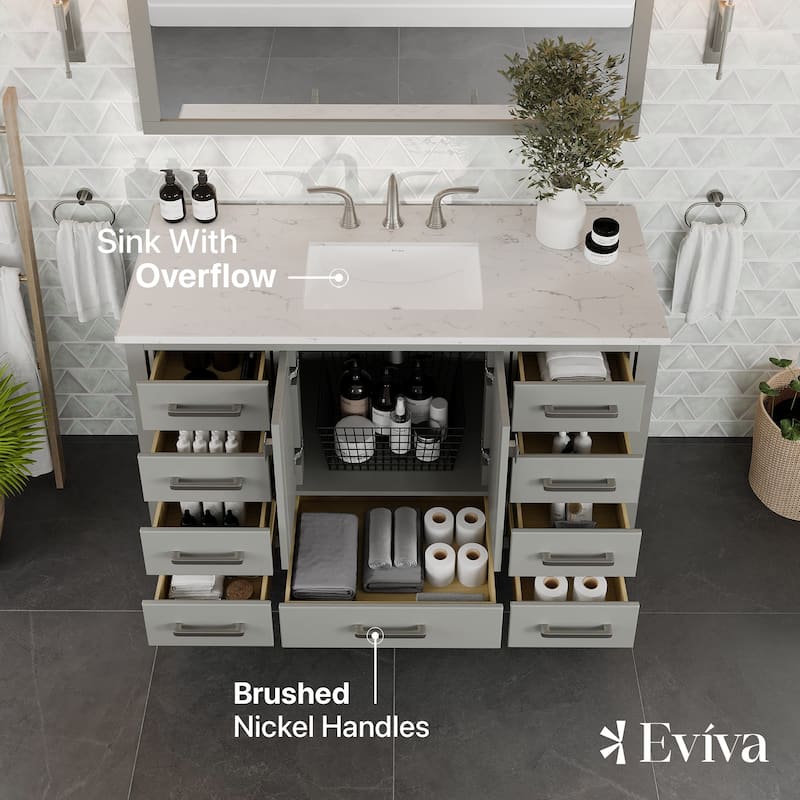 Eviva Aberdeen 48"W Bath Vanity with White Carrara Quartz Top