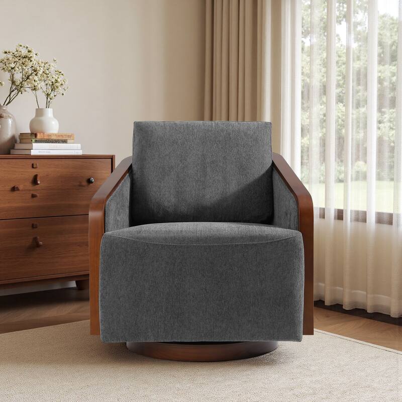 Chenille Modern 360°Swivel Barrel Chair Round Base - Dark Grey