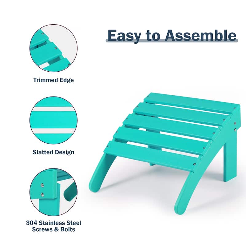 Aoodor Outdoor Adirondack Ottoman, HDPE Adirondack Chair Ottoman - 18"×20.5"